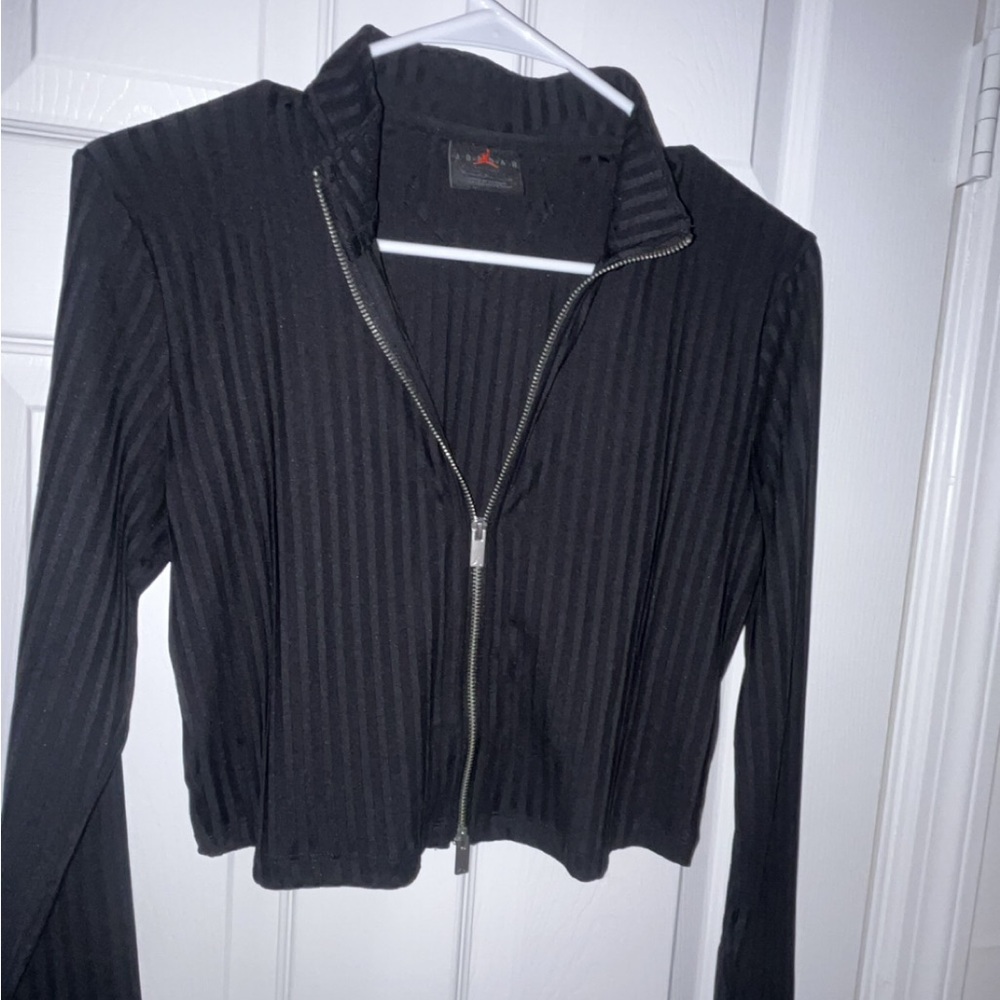 Black Ribbed Zip-Up Jacket